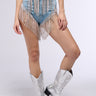 Front View Gonna Love Me Waterfall Rhinestone Denim Short