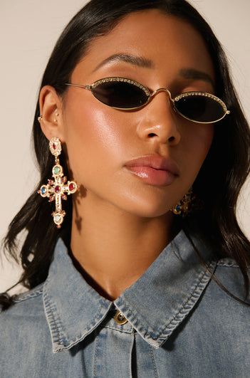 SEE MY DRIP OVAL RHINESTONE SUNGLASSES